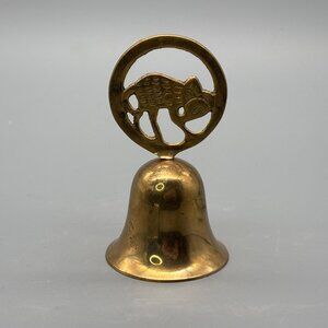 Vintage Brass Bell With Cutout Cat Figure Folk Art Animal Decorative Collectible